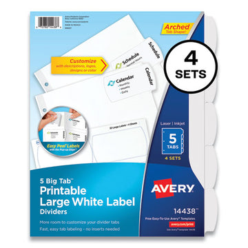 Avery® Big Tab Printable Large White Label Tab Dividers, 5-tab, 11 X 8.5, White, 4 Sets freeshipping - TVN Wholesale
